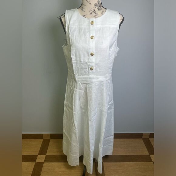 J.Crew Sleeveless midi dress in stretch linen blend NWT Size 8 - Picture 2 of 10